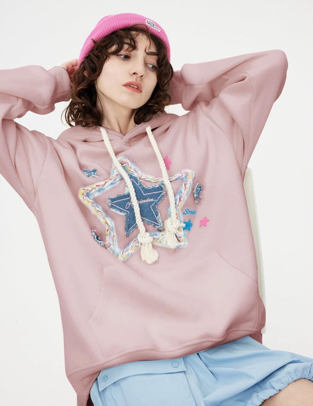 Aelfric Eden Womens Oversized Hoodies Star Graphic Fleece Hooded Streetwear Unisex Sweatshirts Pullover with Pocket - Image 9
