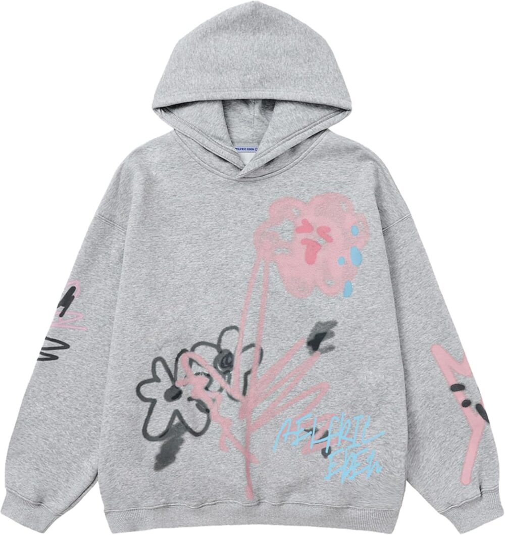 Aelfric Eden Womens Oversized Graphic Hoodies Cartoon Graffiti Print Hoodie Hooded Sweatshirt Unisex Long Sleeve Pullover