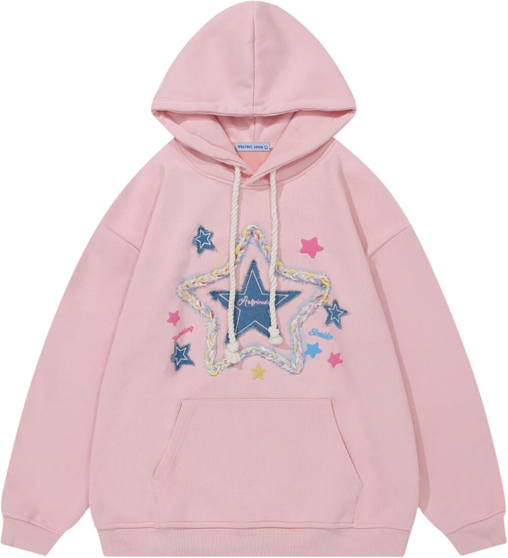 Aelfric Eden Womens Oversized Hoodies Star Graphic Fleece Hooded Streetwear Unisex Sweatshirts Pullover with Pocket - Image 7
