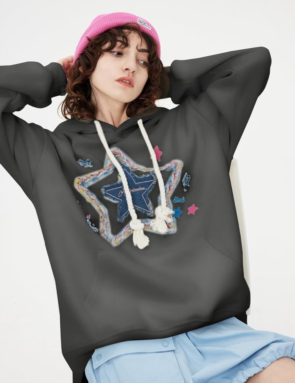 Aelfric Eden Womens Oversized Hoodies Star Graphic Fleece Hooded Streetwear Unisex Sweatshirts Pullover with Pocket - Image 28